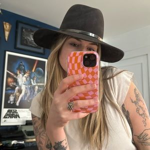 Janessa Leona dark grey hat with metal band